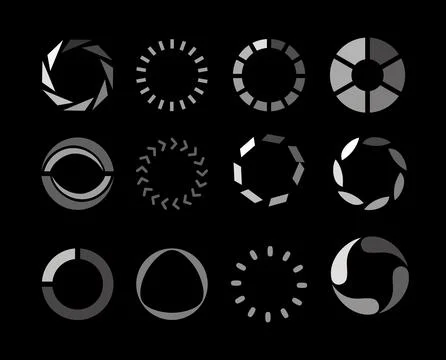 Set of Isolated loading icons collection on black background, load bar icon.. イラスト素材