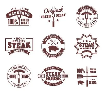 Set of isolated logo for meat restaurant. Stock Illustration