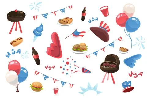 Set of isolated objects for 4th of July. Stock Illustration