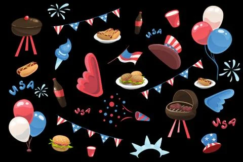 Set of isolated objects for 4th of July. Stock Illustration