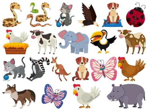 Set of isolated objects of animals Illustrazione stock