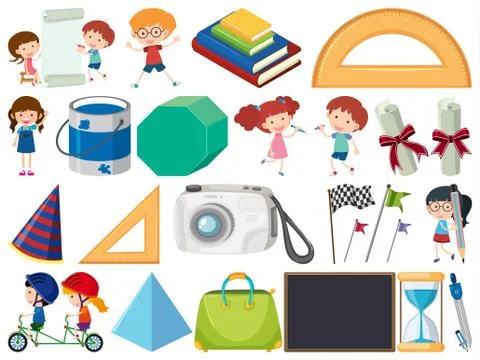 Set of isolated objects of children and stationery イラスト素材
