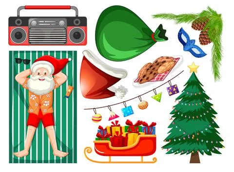 Set of isolated objects of christmas summer theme Stock Illustration