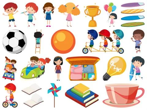 Set of isolated objects of kids and school items Stock Illustration