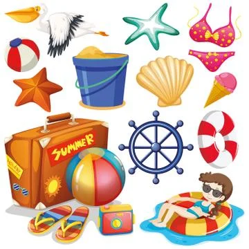 Set of isolated objects theme beach holiday イラスト素材