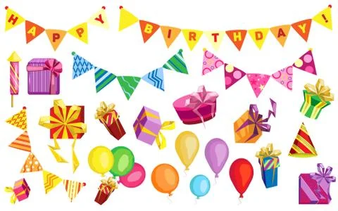 Set of isolated objects on the theme birthday Illustrazione stock