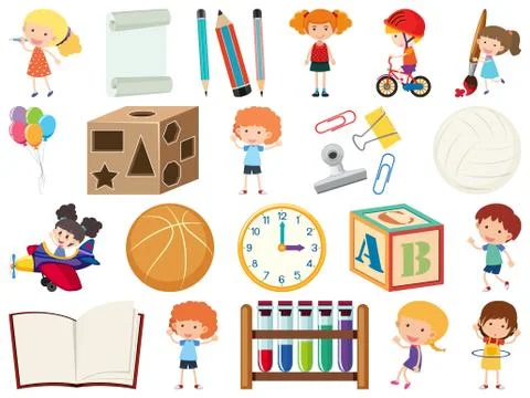Set of isolated objects theme childhood Stock Illustration