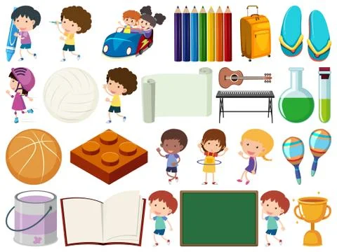 Set of isolated objects theme children and school items Stock Illustration
