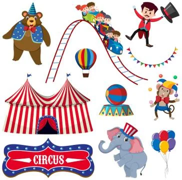 Set of isolated objects theme circus Ilustração Stock