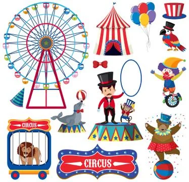 Set of isolated objects theme circus Illustrazione stock
