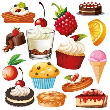 Set of isolated objects theme desserts Illustrazione stock