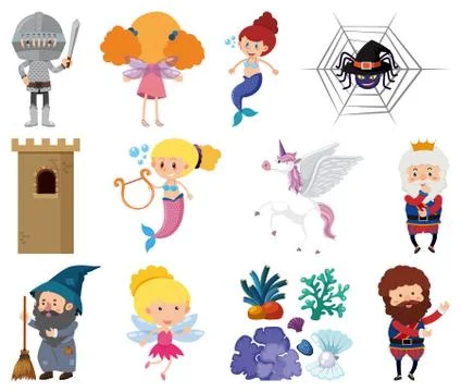 Set of isolated objects theme fairytale Illustrazione stock