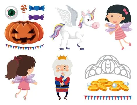 Set of isolated objects theme fairytale Illustrazione stock