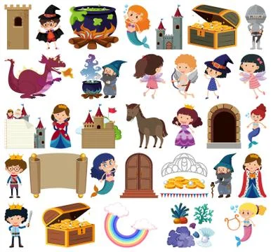 Set of isolated objects theme fairytale Illustrazione stock