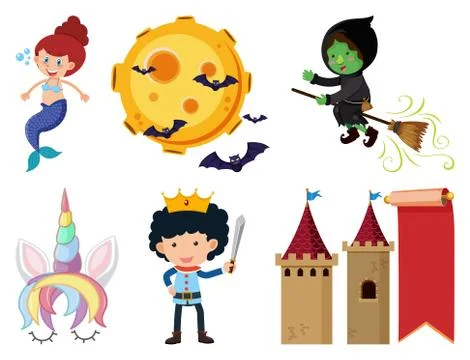 Set of isolated objects theme fairytale Illustrazione stock