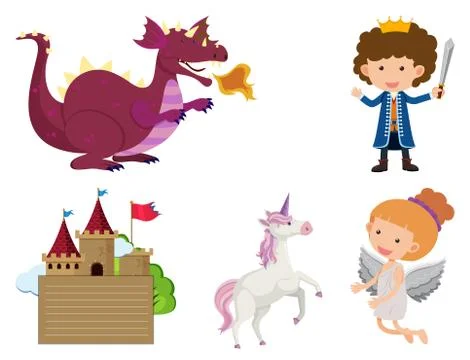 Set of isolated objects theme fairytale Stock Illustration