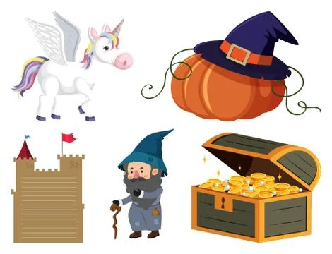 Set of isolated objects theme fairytales Stock Illustration