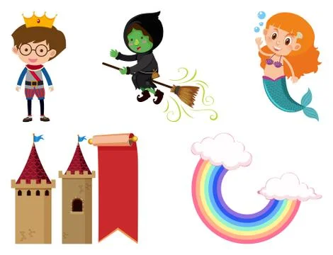 Set of isolated objects theme fairytales Stock Illustration