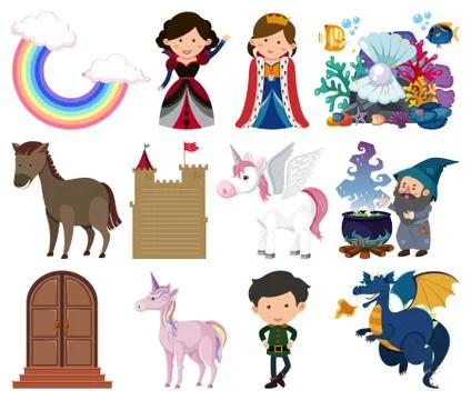 Set of isolated objects theme fairytales Stock Illustration
