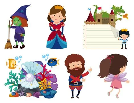 Set of isolated objects theme fairytales Illustrazione stock