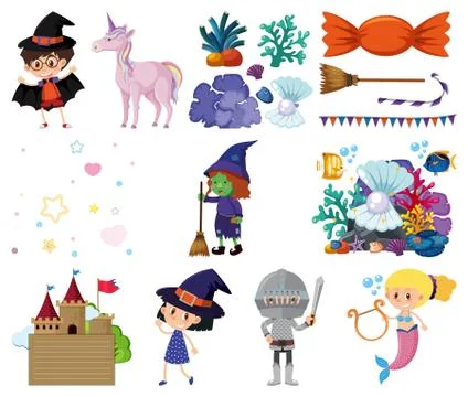 Set of isolated objects theme fairytales 스톡 일러스트