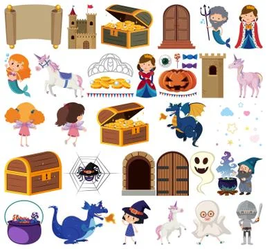 Set of isolated objects theme fairytales 스톡 일러스트