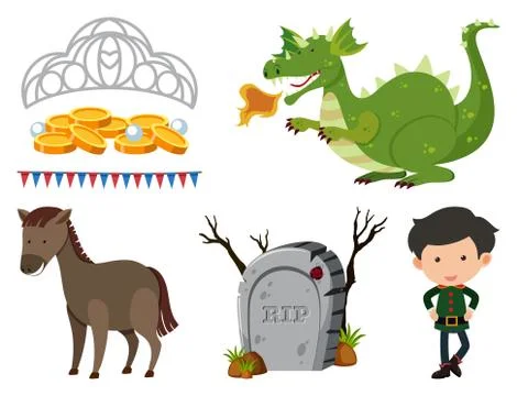Set of isolated objects theme fairytales Illustrazione stock