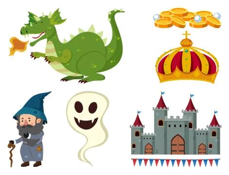 Set of isolated objects theme fairytales Illustrazione stock