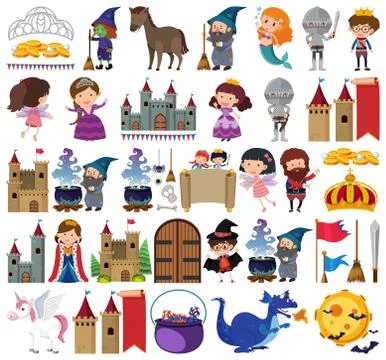 Set of isolated objects theme fairytales 스톡 일러스트