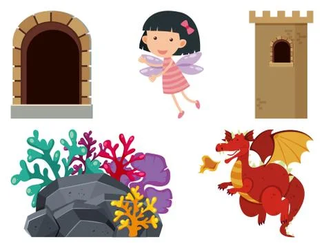Set of isolated objects theme fairytales Stock Illustration