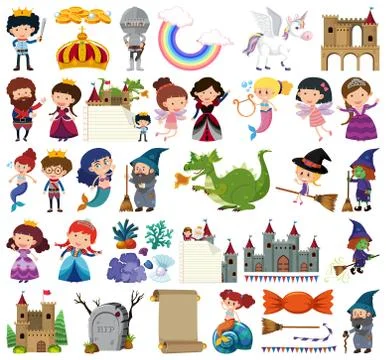 Set of isolated objects theme fairytales 스톡 일러스트