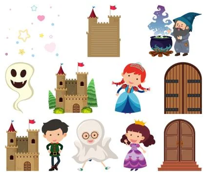 Set of isolated objects theme fairytales Illustrazione stock