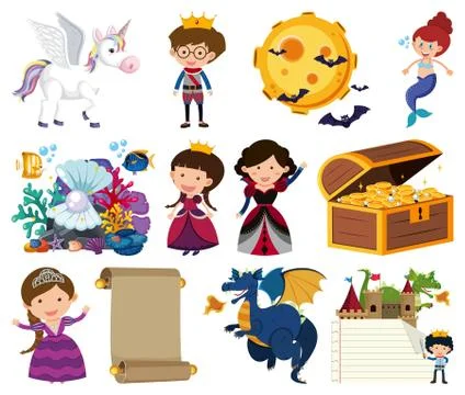Set of isolated objects theme fairytales Stock Illustration