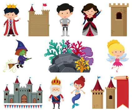 Set of isolated objects theme fairytales Stock Illustration