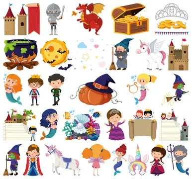 Set of isolated objects theme fairytales 스톡 일러스트