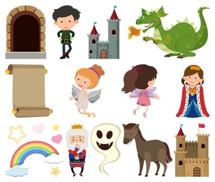 Set of isolated objects theme fairytales 스톡 일러스트