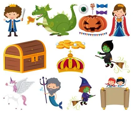 Set of isolated objects theme fairytales Stock Illustration