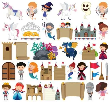 Set of isolated objects theme fairytales Illustrazione stock