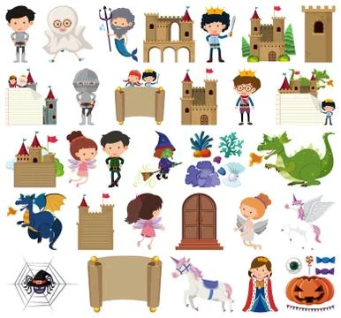 Set of isolated objects theme fairytales Illustrazione stock