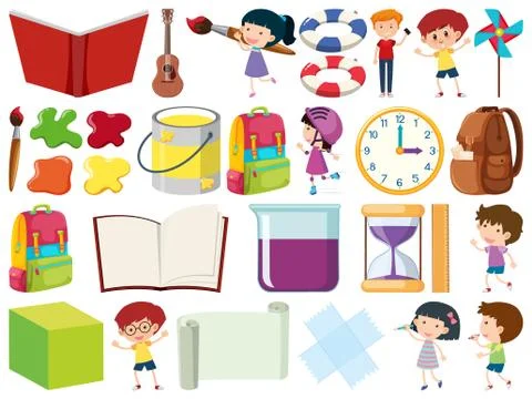 Set of isolated objects theme kids and school Stock Illustration