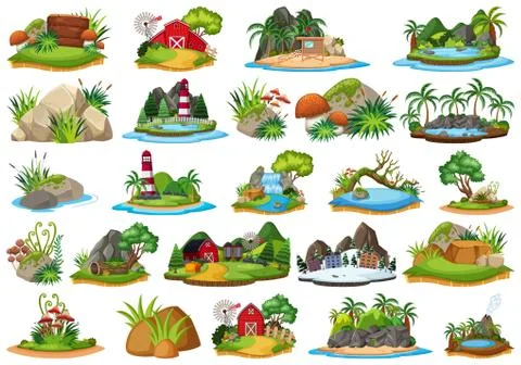 Set of isolated objects theme - landscapes Ilustração Stock