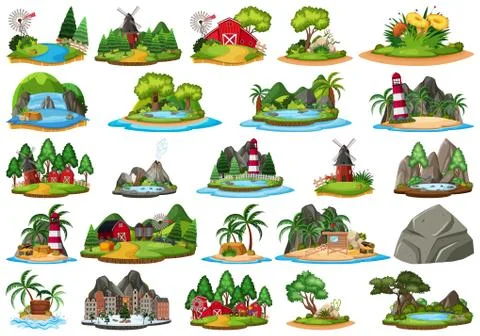 Set of isolated objects theme - landscapes Ilustração Stock