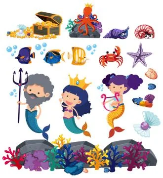 Set of isolated objects theme mermaid イラスト素材