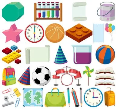 Set of isolated objects theme school items Stock Illustration