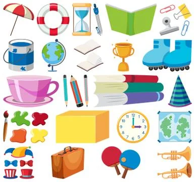 Set of isolated objects theme school items Stock Illustration