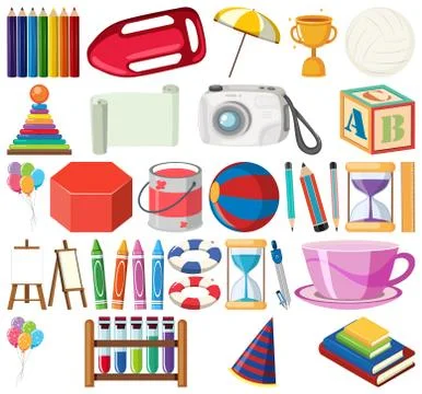 Set of isolated objects theme school items Stock Illustration