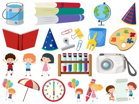 Set of isolated objects theme school items Stock Illustration