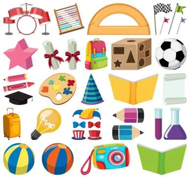 Set of isolated objects theme school Stock Illustration