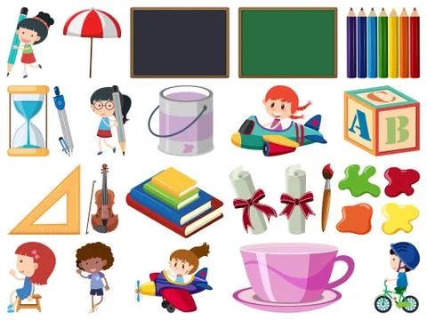 Set of isolated objects theme school Stock Illustration