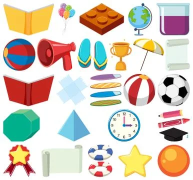 Set of isolated objects theme school items Stock Illustration